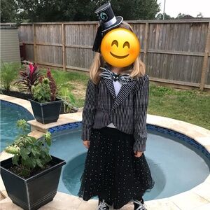 Halloween Disney Jack Skellington jacket, black rhinestone skirt, headband